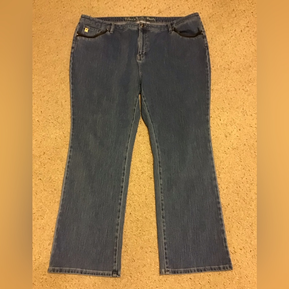 BELLE KIM GRAVEL WOMENS PLUS SZ JEANS 24W FAUX LEATHER TRIM POCKETS GUC